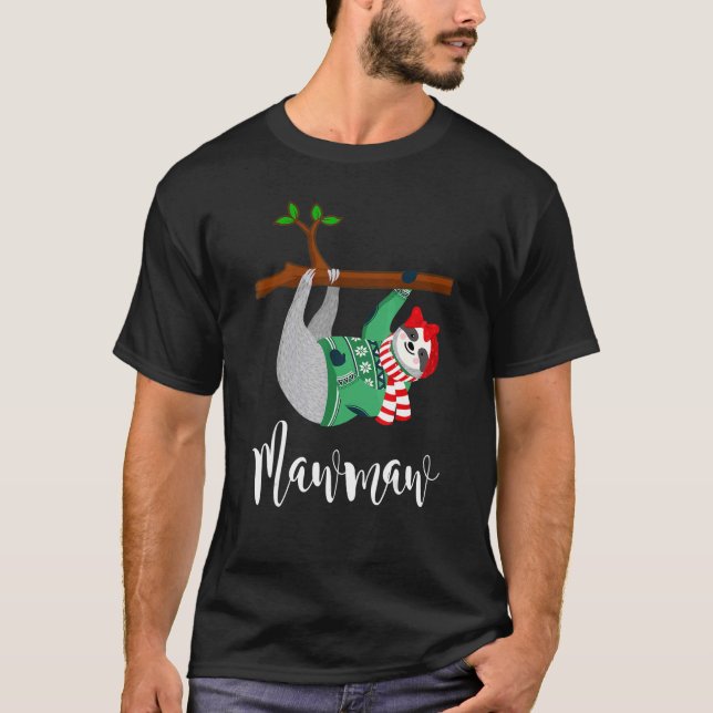 Mawmaw Sloth Santa Hat  Christmas Pajama Family T-Shirt (Front)