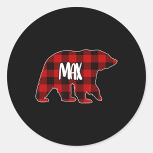 Max Bear Custom Red Buffalo Plaid Christmas Pajama Classic Round Sticker