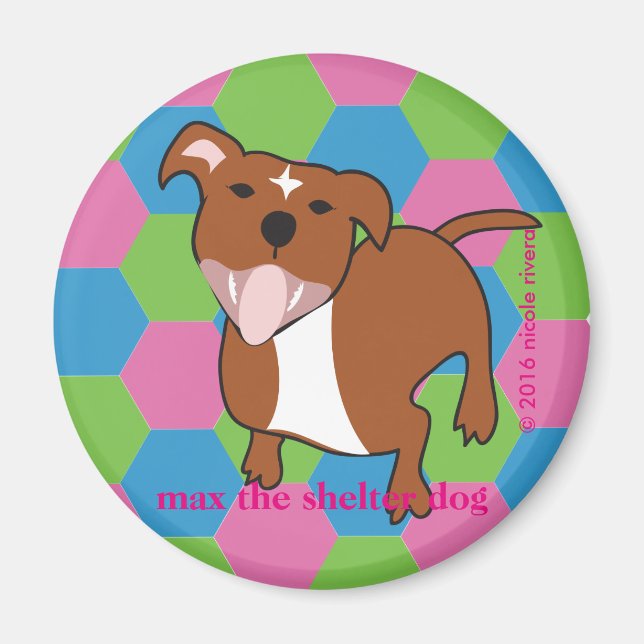 Max | Hexagon Floppy Ears, 2¼ Inch Round Magnet (Front)
