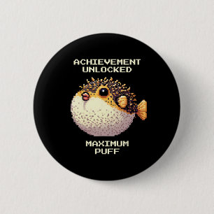 Max Puff Achieved Pixel Pufferfish Retro Gamer Art 6 Cm Round Badge