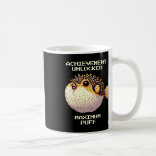 Max Puff Achieved Pixel Pufferfish Retro Gamer Art Coffee Mug