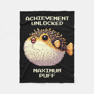 Max Puff Achieved Pixel Pufferfish Retro Gamer Art Fleece Blanket