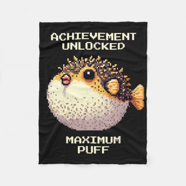 Max Puff Achieved Pixel Pufferfish Retro Gamer Art Fleece Blanket (Front)