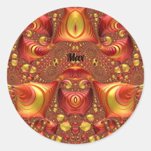 MAX ~ Red Brown Yellow Fractal Design ~ Classic Round Sticker