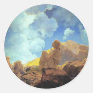 Maxfield Parrish Morning 1922 Cloud Blue Fine Art Classic Round Sticker