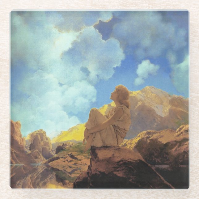 Maxfield Parrish Morning 1922 Cloud Blue Fine Art Glass Coaster (Front)