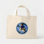 Maxfield Parrish-y Hanukkah Elf Mini Tote Bag<br><div class="desc">This royal blue canvas tote featuring Jewbilee's original variation of a pre-WWI Maxfield Parrish elf w/ white & black polka dot leggings,  a menorah on his shoe   the greeting "Happy Hanukkah" on periwinkle,  is the ultimate reusable Hanukkah gift bag!</div>