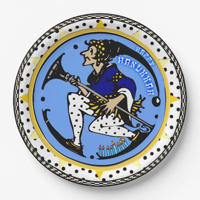 Maxfield Parrish-y Hanukkah Elf v2 Paper Plate (Front)
