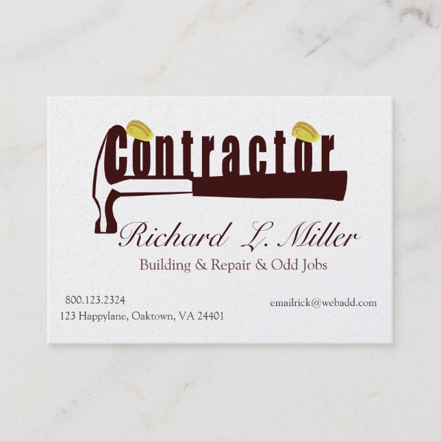 Maxi Sturdy Hat Builder Constructing Contractor Business Card (Front)
