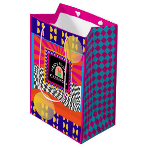 Maximalism Birthday Colourful Chequered Floral Medium Gift Bag