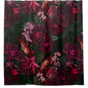 Maximalism Real Moody Roses Florals Shower Curtain