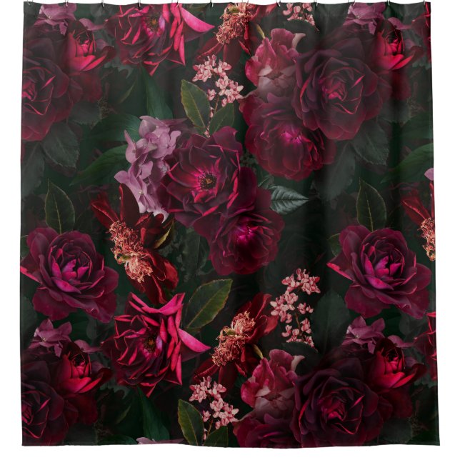 Maximalism Real Moody Roses Florals Shower Curtain (Front)