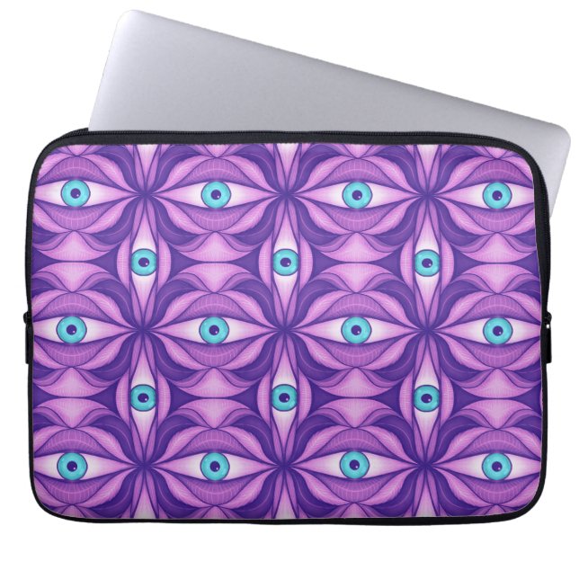 Maximalist Abstract Botanical Eye Pattern Purple Laptop Sleeve (Front)