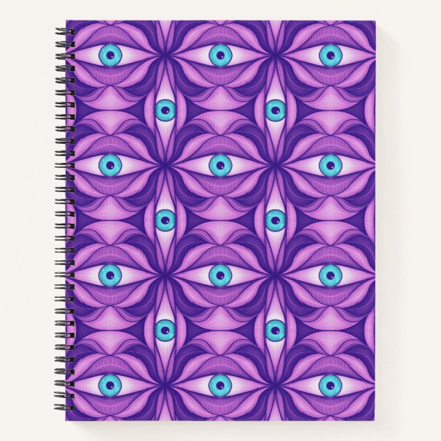 Maximalist Abstract Botanical Eye Pattern Purple Notebook (Front)