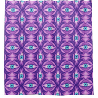 Maximalist Abstract Botanical Eye Pattern Purple Shower Curtain