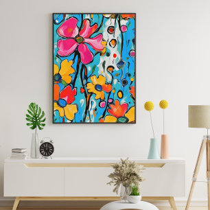 Maximalist Abstract Colourful Floral Painting  Poster