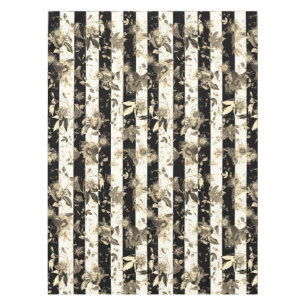 Maximalist Beige Flowers Black White Stripe Tablecloth