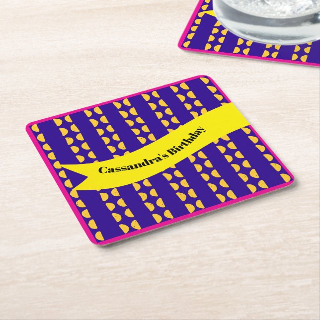 Maximalist Birthday Repeating Pattern Colourful  Square Paper Coaster (Angled)