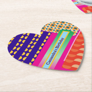 Maximalist Birthday Repeating Patterns Colourful Paper Coaster