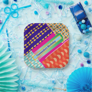 Maximalist Birthday Repeating Patterns Colourful  Paper Plate