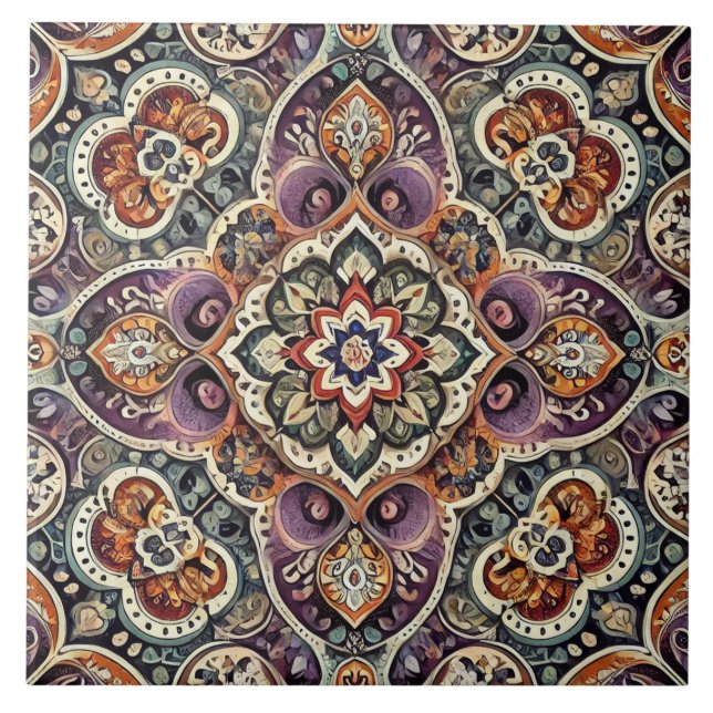  Maximalist Bohemian Elegance Ceramic Tile (Front)