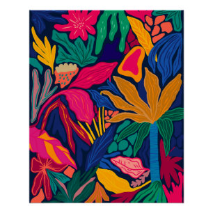 Maximalist bright colourful floral pattern wall poster