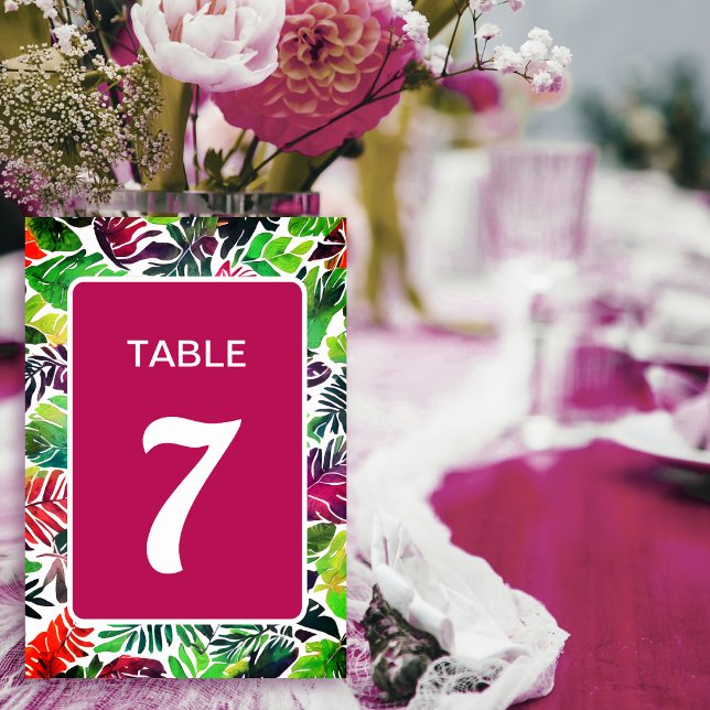 Maximalist colourful tropical leaves arch wedding table number (Creator Uploaded)