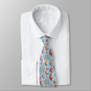 Maximalist Coral Seashell Starfish Blue Tie
