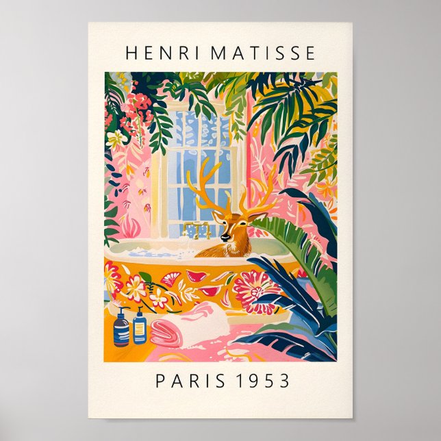 Maximalist Decor For Bathroom, Deer In Bathtub Fun (Front)