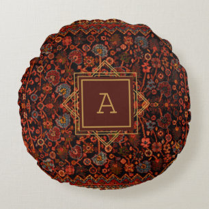 Maximalist Decor Monogrammed Vintage Rug Pattern Round Cushion