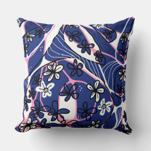 Maximalist Floral Neuro Art - Blue Pink White  Cushion