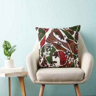 Maximalist Floral Neuro Art - Brown White Cushion