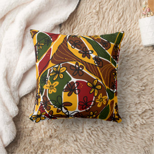 Maximalist Floral Neuro Art - Brown Yellow Green Cushion