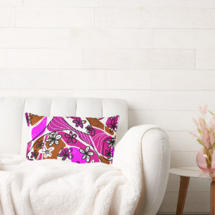 Maximalist Floral Neuro Art - Fuchsia White Lumbar Cushion