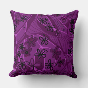 Maximalist Floral Neuro Art - Magenta Black Cushion