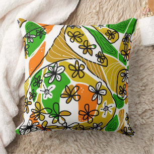 Maximalist Floral Neuro Art - Olive Green White Cushion