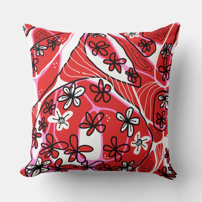 Maximalist Floral Neuro Art - Red Pink  Cushion (Front)