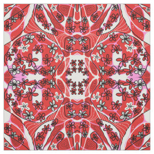 Maximalist Floral Neuro Art - Red Pink Fabric