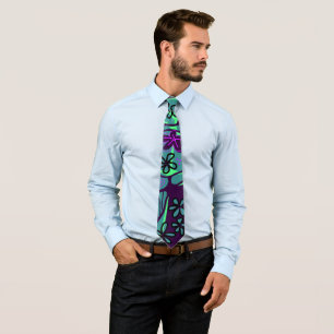 Maximalist Floral Neuro Art - Teal Purple Black Tie