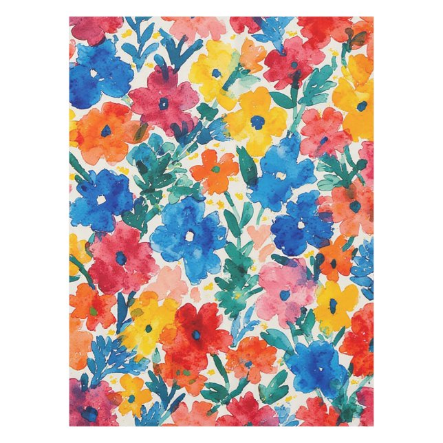 Maximalist Floral Watercolor Pattern Tablecloth (Front)