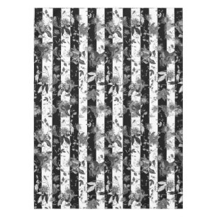 Maximalist Flowers Black White Stripe Tablecloth