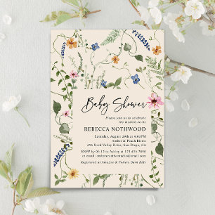 Maximalist Garden Beige Boho Baby Shower Invitation