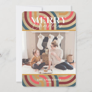 Maximalist Geometric Gold Christmas Photo Invitation