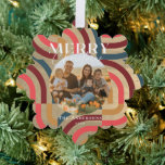 Maximalist Geometric Gold Christmas Photo Tree Decoration Card<br><div class="desc">This retro,  maximalist,  kitsch,  and modern "Merry Christmas" Christmas holiday photo paper ornament card features a faux/fake gold background with geometric patterns. The reverse side features a red background with geometric patterns. Personalise it for your needs. You can find matching products at my store.</div>