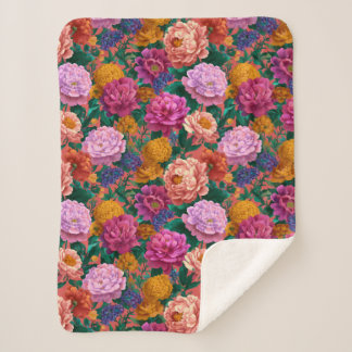 Maximalist Lilac and Peach Blooms on Pink Sherpa Blanket