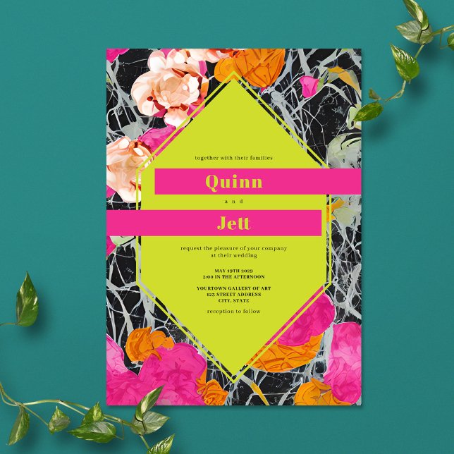 Maximalist Modern Marble Floral Wedding Invitation (Creator Uploaded)