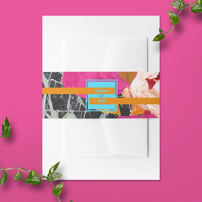 Maximalist Modern Marbled Floral Wedding Invitation Belly Band (Creator Uploaded)