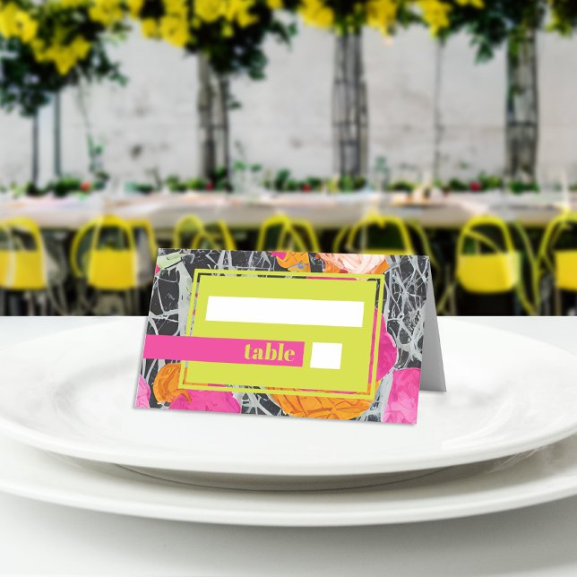 Maximalist Modern Marbled Floral Wedding Place Card (Creator Uploaded)