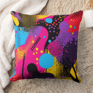 Maximalist Neon Brushstroke Abstract Cushion