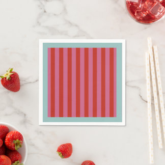 Maximalist Pink & Red Stripe with Turquoise Border Napkin